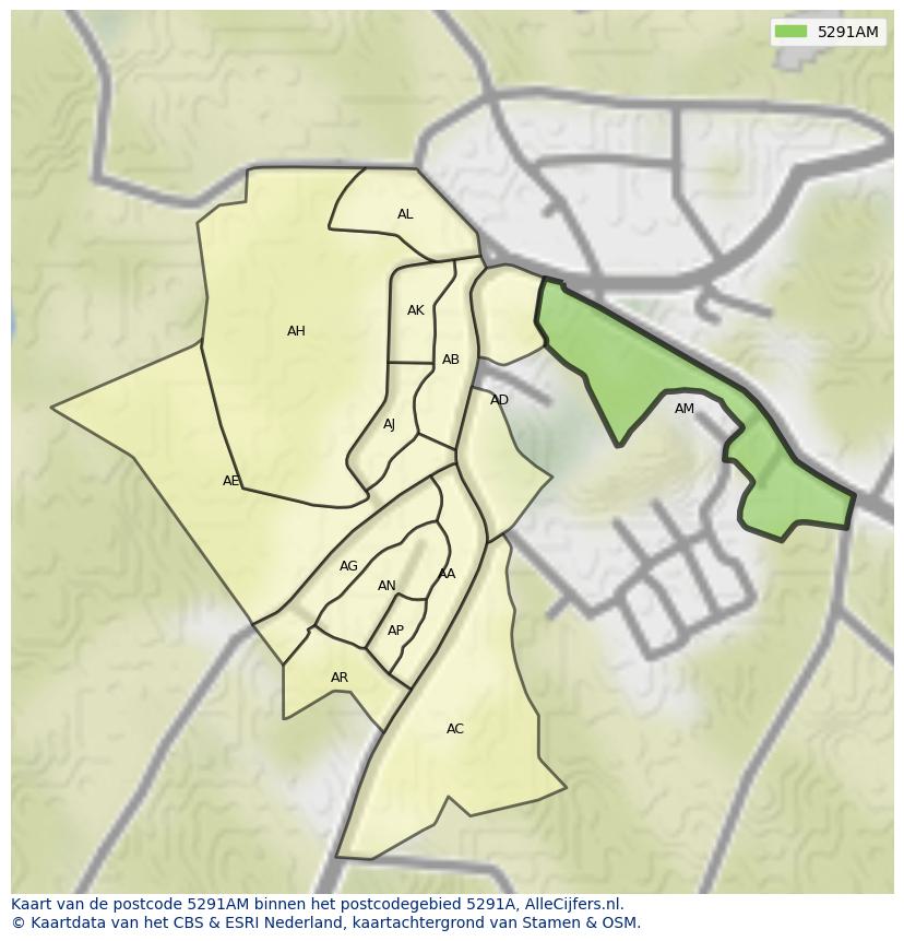 Afbeelding van het postcodegebied 5291 AM op de kaart.