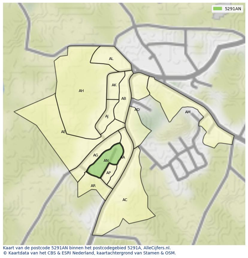 Afbeelding van het postcodegebied 5291 AN op de kaart.