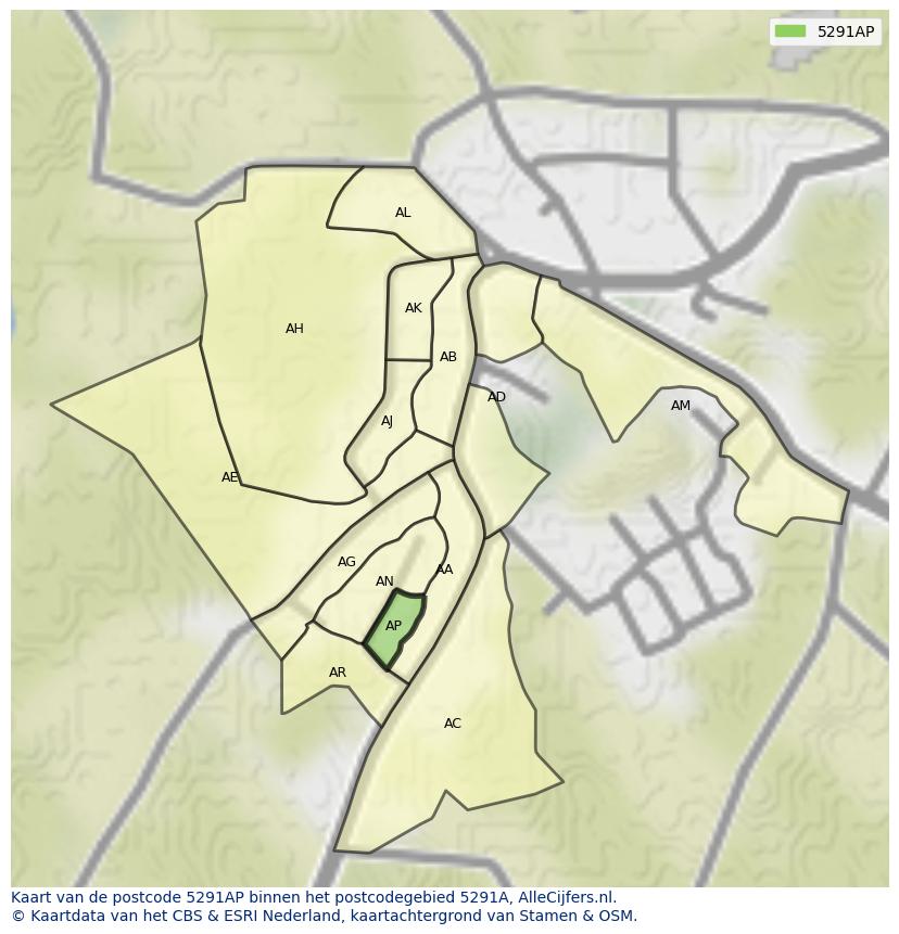 Afbeelding van het postcodegebied 5291 AP op de kaart.