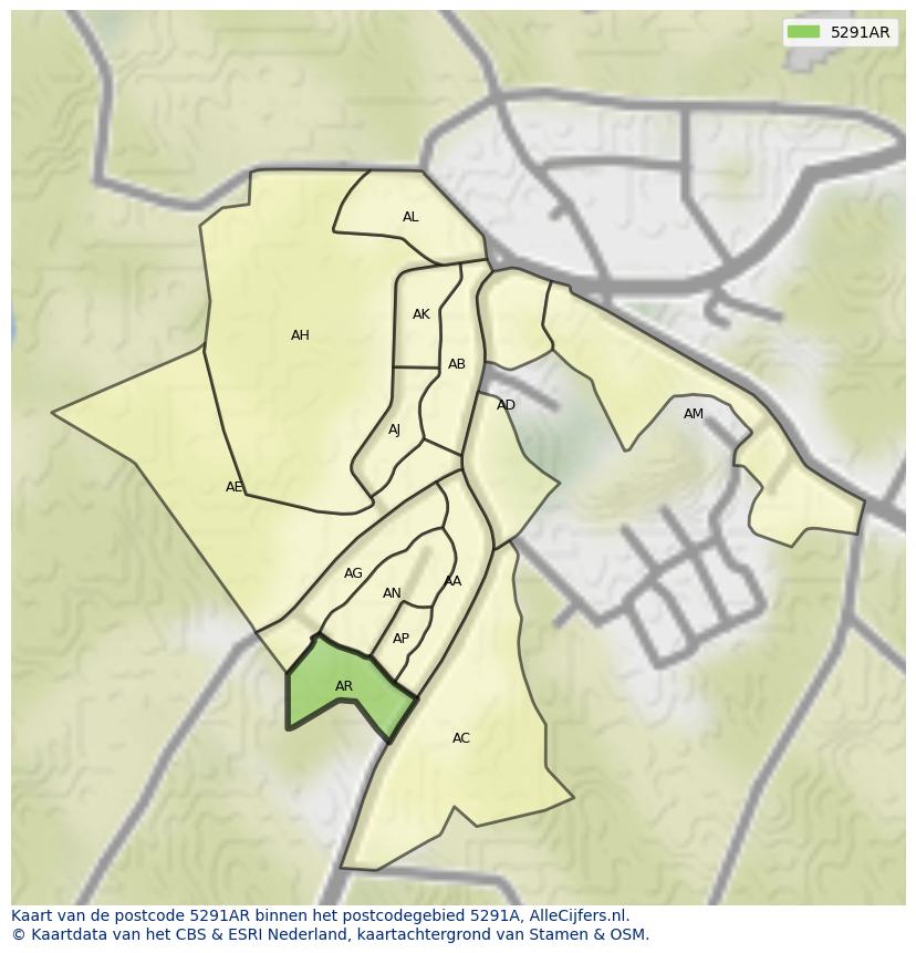 Afbeelding van het postcodegebied 5291 AR op de kaart.