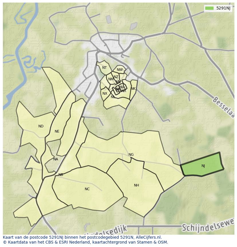 Afbeelding van het postcodegebied 5291 NJ op de kaart.