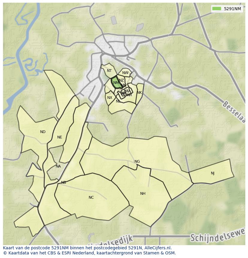 Afbeelding van het postcodegebied 5291 NM op de kaart.