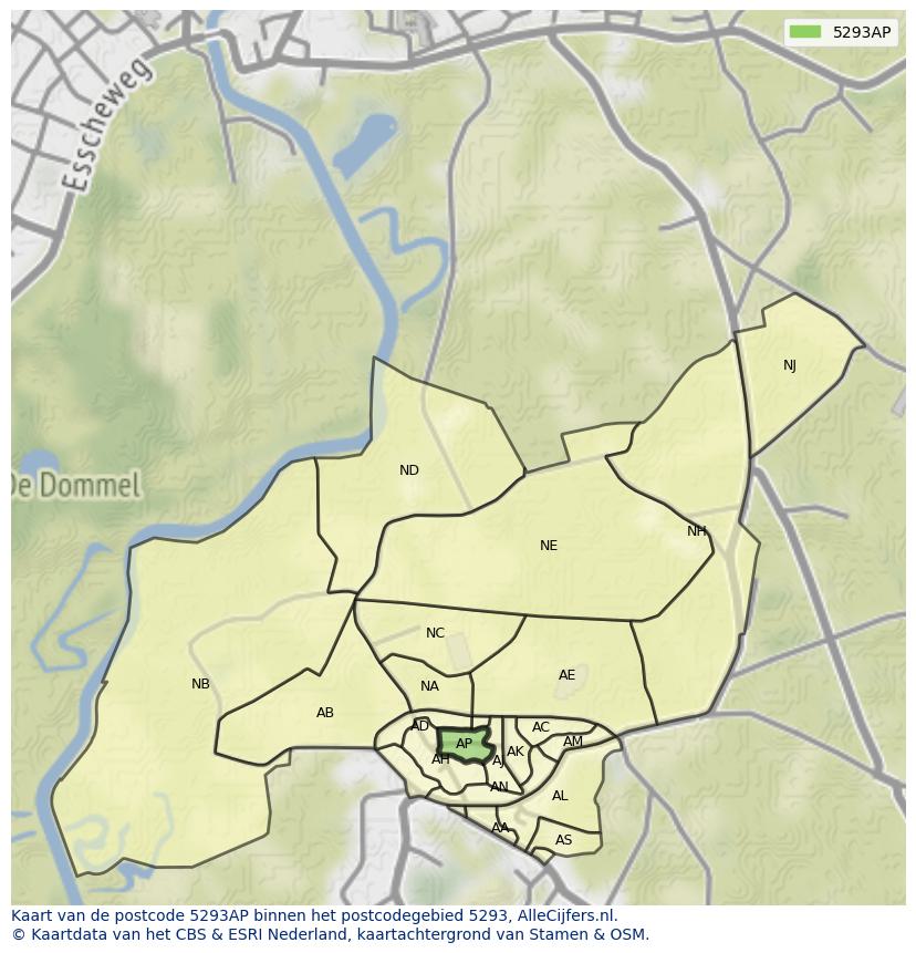 Afbeelding van het postcodegebied 5293 AP op de kaart.