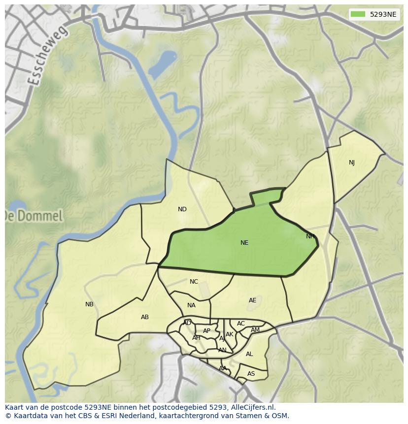 Afbeelding van het postcodegebied 5293 NE op de kaart.