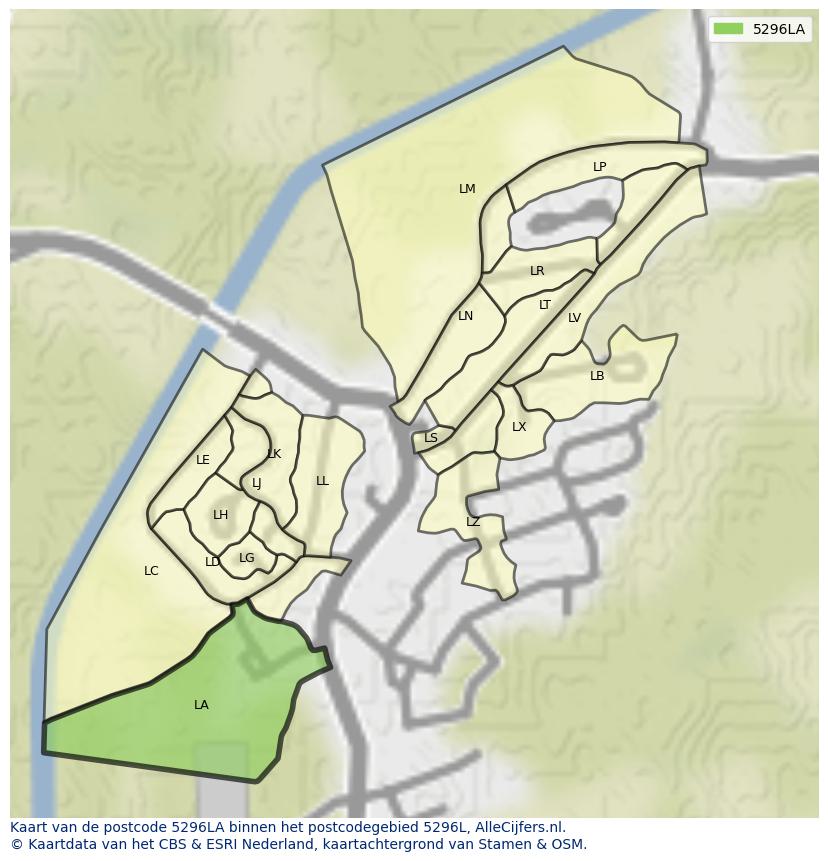 Afbeelding van het postcodegebied 5296 LA op de kaart.