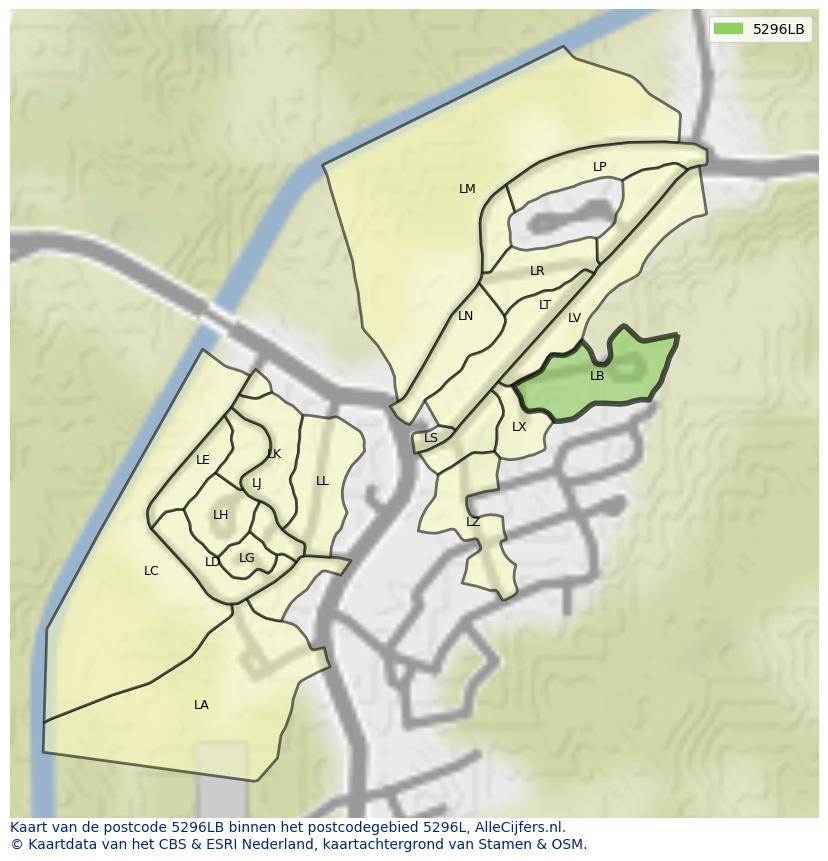 Afbeelding van het postcodegebied 5296 LB op de kaart.
