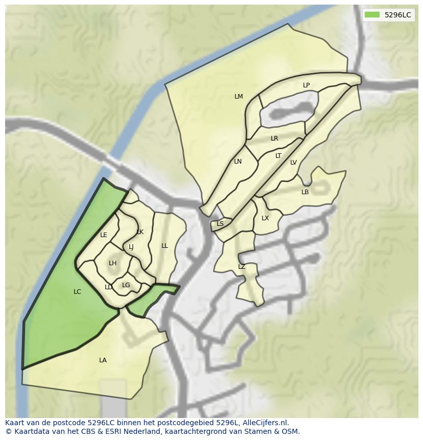 Afbeelding van het postcodegebied 5296 LC op de kaart.