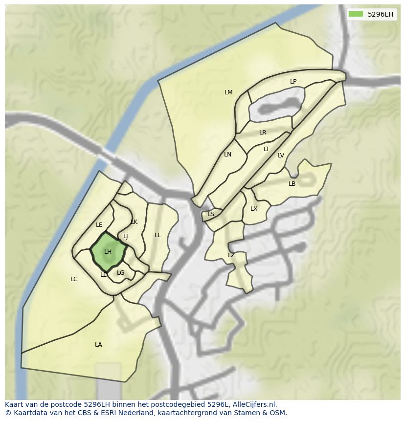 Afbeelding van het postcodegebied 5296 LH op de kaart.