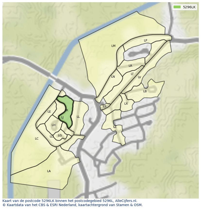Afbeelding van het postcodegebied 5296 LK op de kaart.