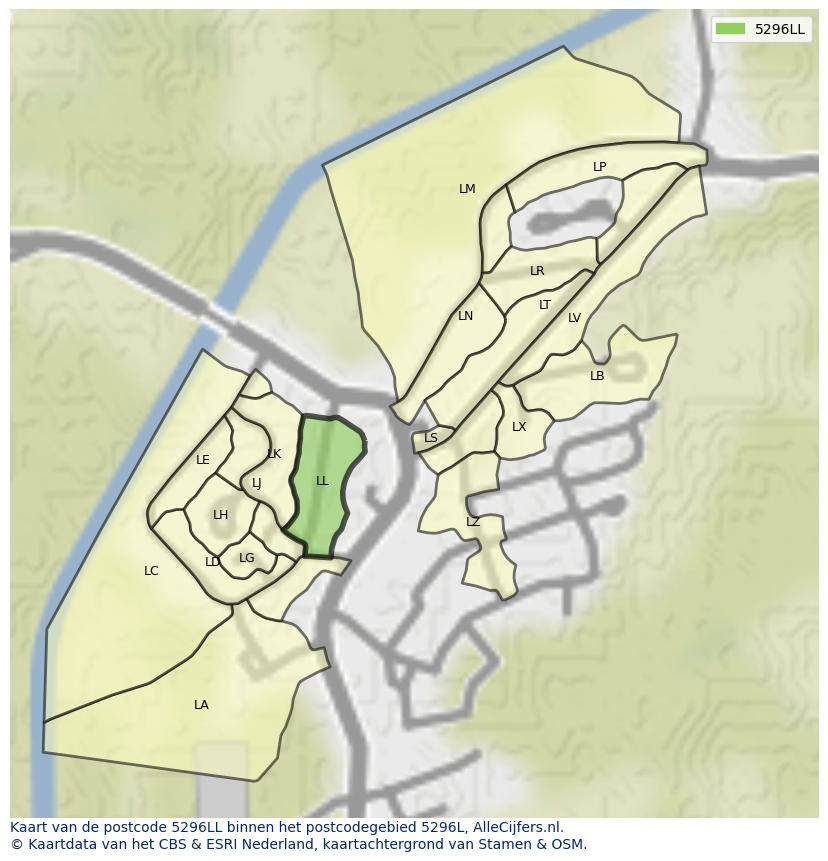Afbeelding van het postcodegebied 5296 LL op de kaart.