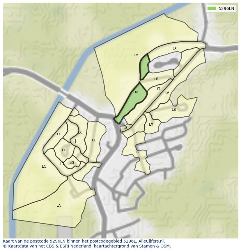 Afbeelding van het postcodegebied 5296 LN op de kaart.