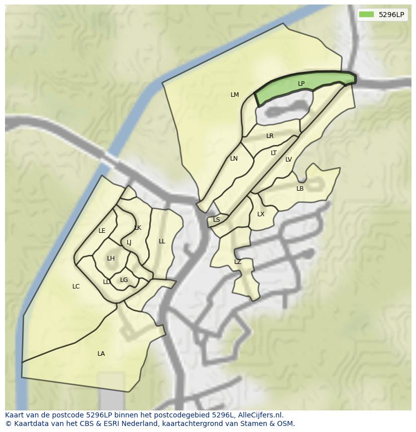 Afbeelding van het postcodegebied 5296 LP op de kaart.