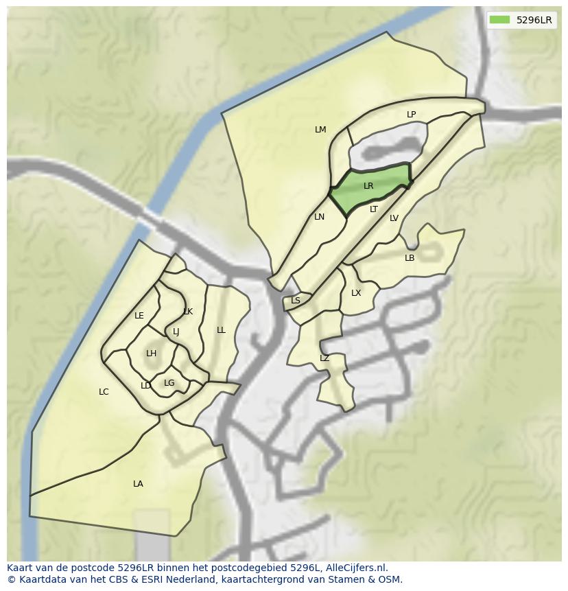 Afbeelding van het postcodegebied 5296 LR op de kaart.