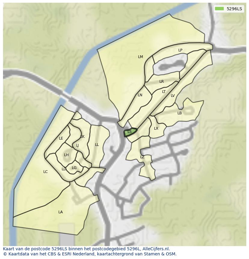 Afbeelding van het postcodegebied 5296 LS op de kaart.