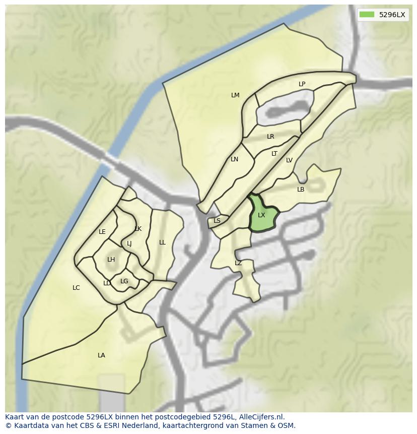 Afbeelding van het postcodegebied 5296 LX op de kaart.
