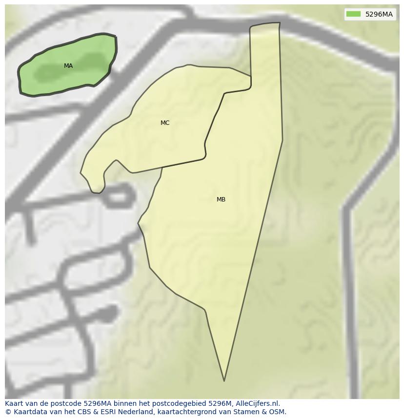 Afbeelding van het postcodegebied 5296 MA op de kaart.