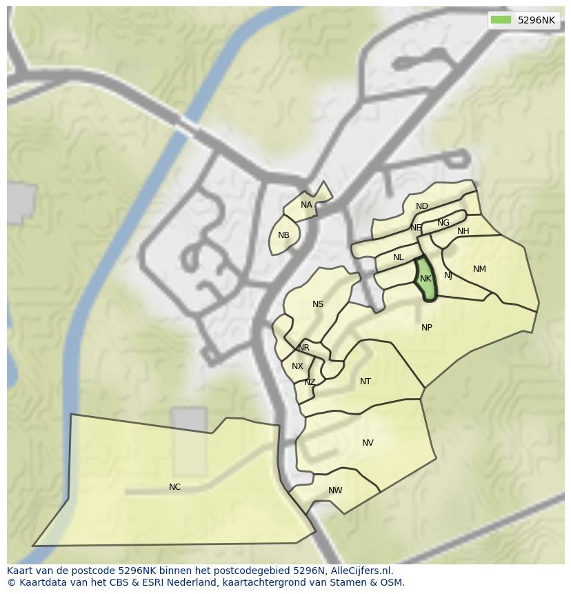 Afbeelding van het postcodegebied 5296 NK op de kaart.