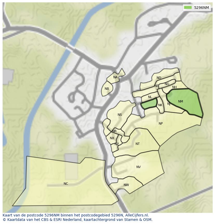 Afbeelding van het postcodegebied 5296 NM op de kaart.