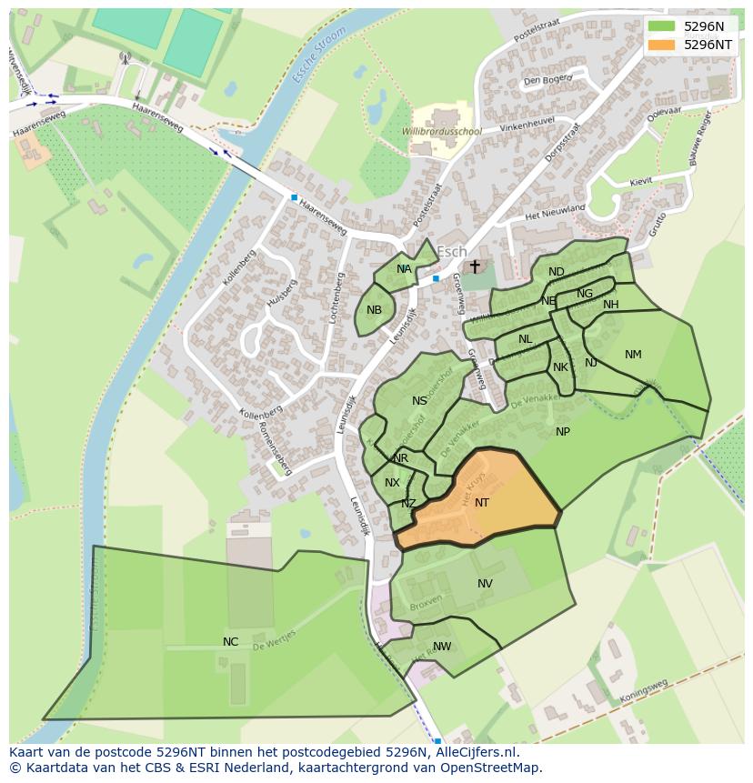 Afbeelding van het postcodegebied 5296 NT op de kaart.