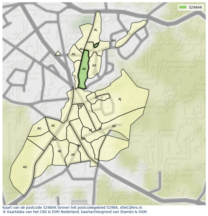 Afbeelding van het postcodegebied 5298 AK op de kaart.