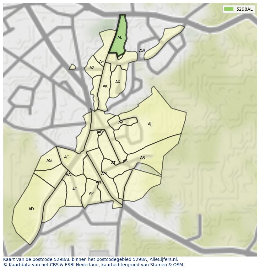 Afbeelding van het postcodegebied 5298 AL op de kaart.