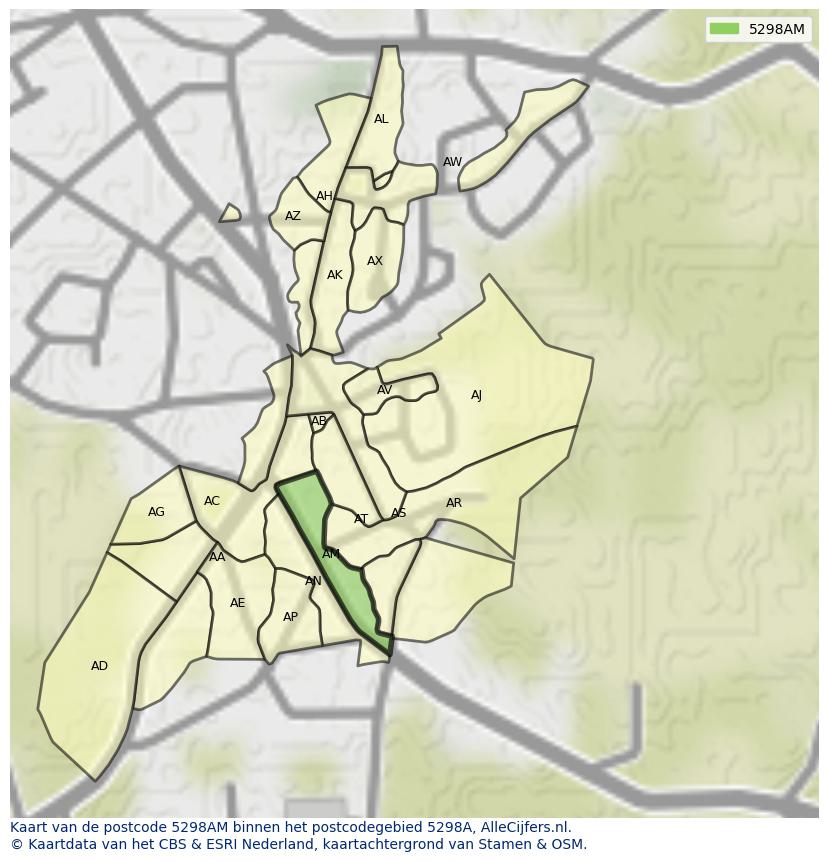 Afbeelding van het postcodegebied 5298 AM op de kaart.