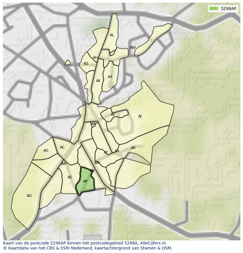 Afbeelding van het postcodegebied 5298 AP op de kaart.