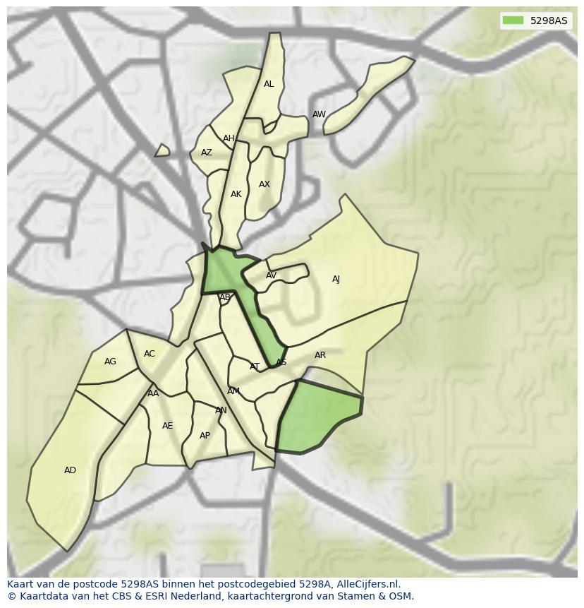 Afbeelding van het postcodegebied 5298 AS op de kaart.
