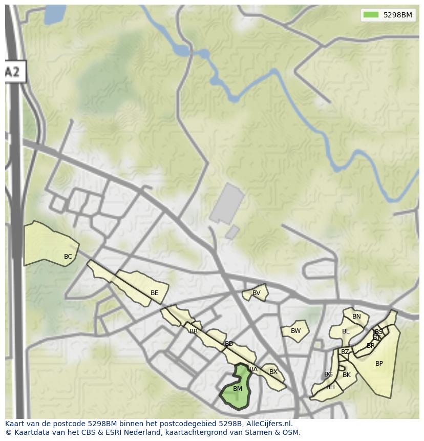 Afbeelding van het postcodegebied 5298 BM op de kaart.