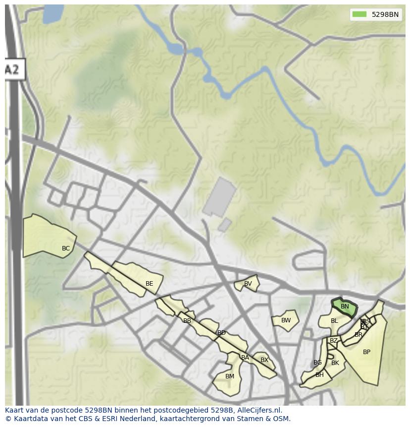Afbeelding van het postcodegebied 5298 BN op de kaart.
