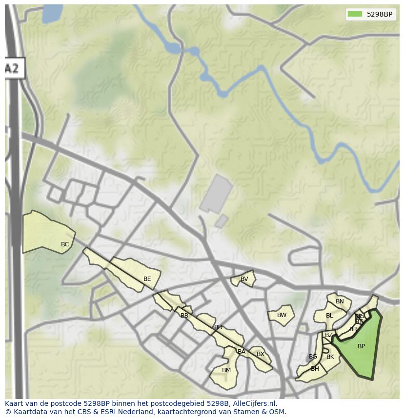 Afbeelding van het postcodegebied 5298 BP op de kaart.
