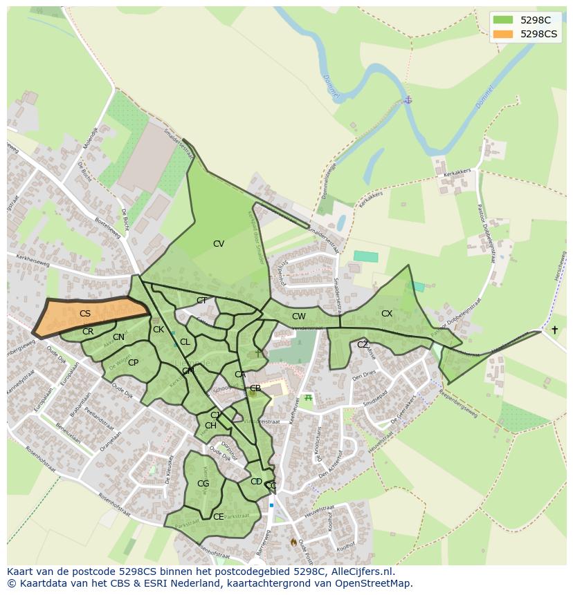 Afbeelding van het postcodegebied 5298 CS op de kaart.