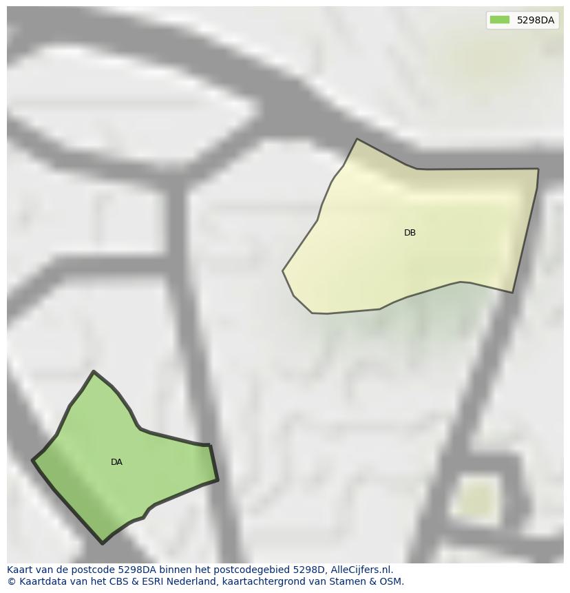 Afbeelding van het postcodegebied 5298 DA op de kaart.