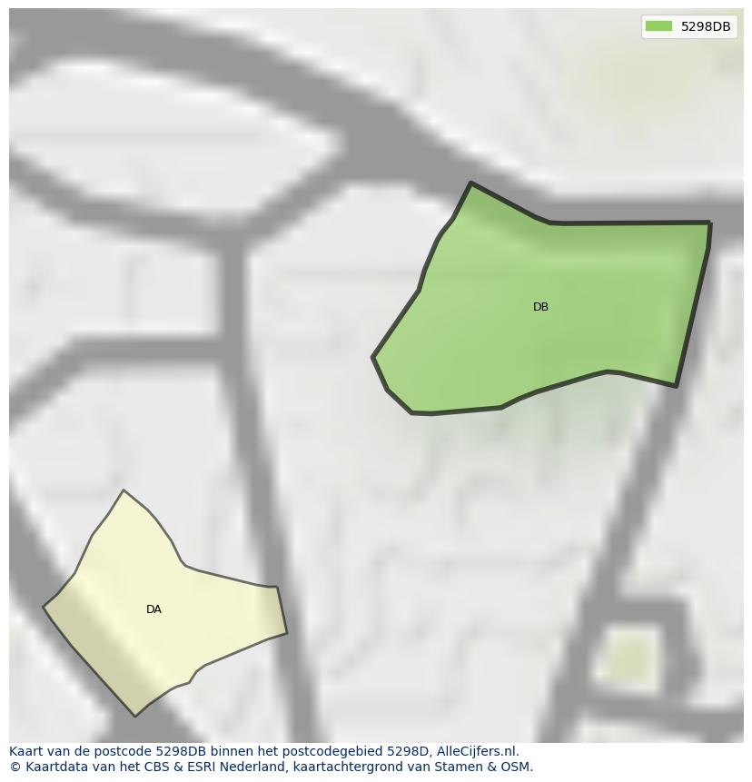 Afbeelding van het postcodegebied 5298 DB op de kaart.