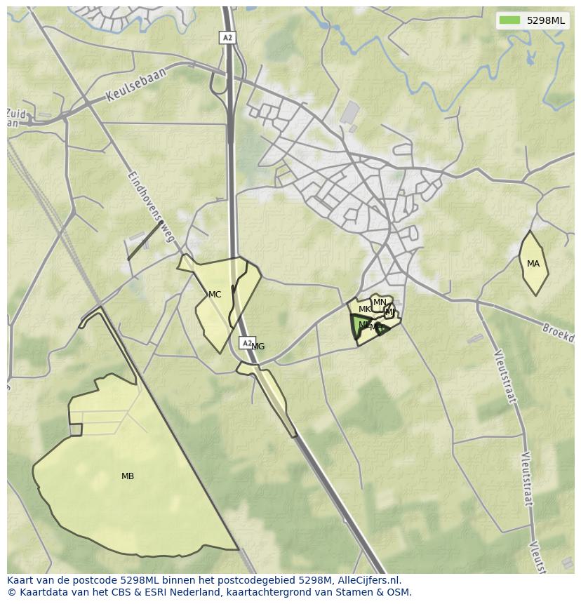 Afbeelding van het postcodegebied 5298 ML op de kaart.