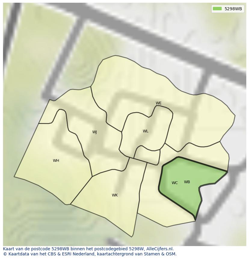 Afbeelding van het postcodegebied 5298 WB op de kaart.