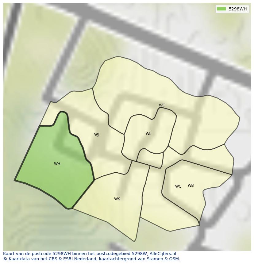 Afbeelding van het postcodegebied 5298 WH op de kaart.
