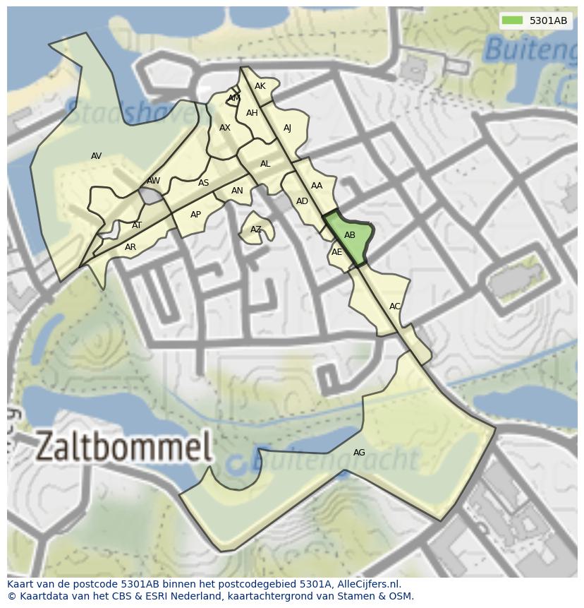 Afbeelding van het postcodegebied 5301 AB op de kaart.