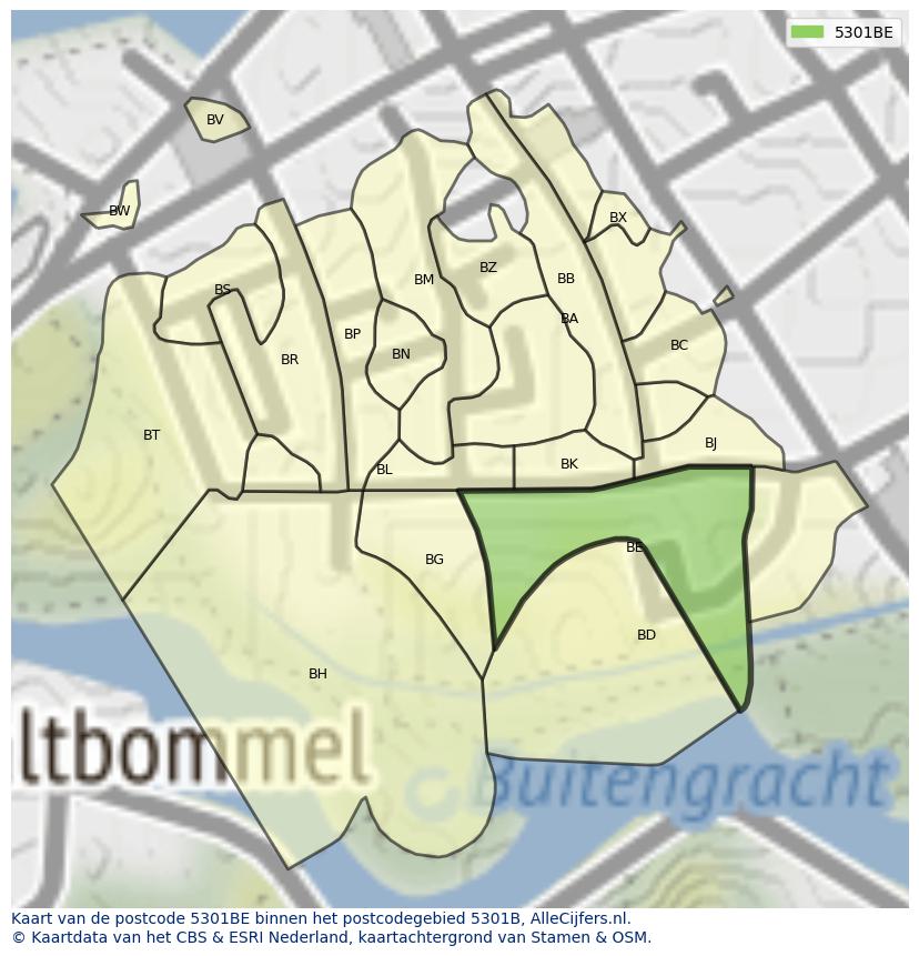 Afbeelding van het postcodegebied 5301 BE op de kaart.