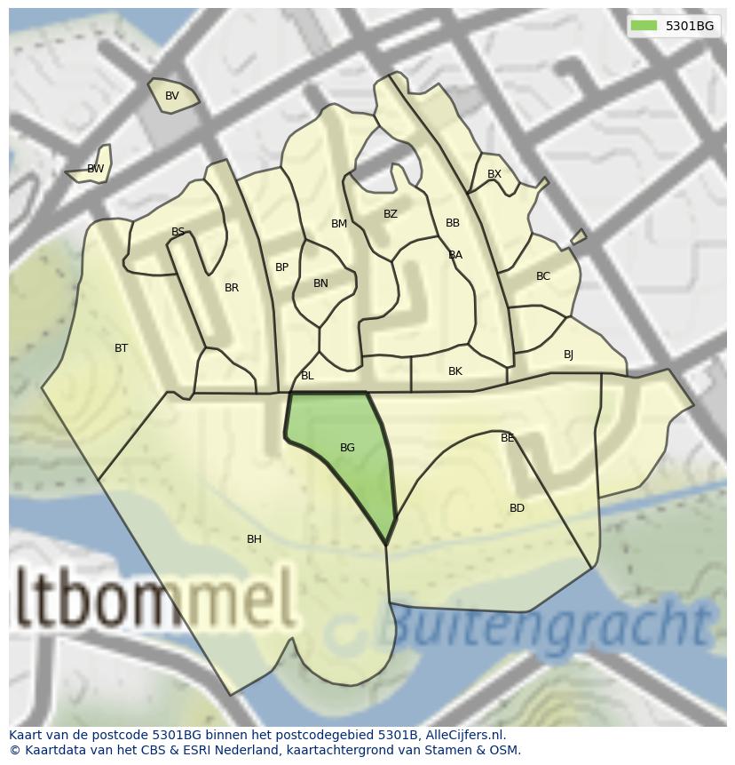 Afbeelding van het postcodegebied 5301 BG op de kaart.