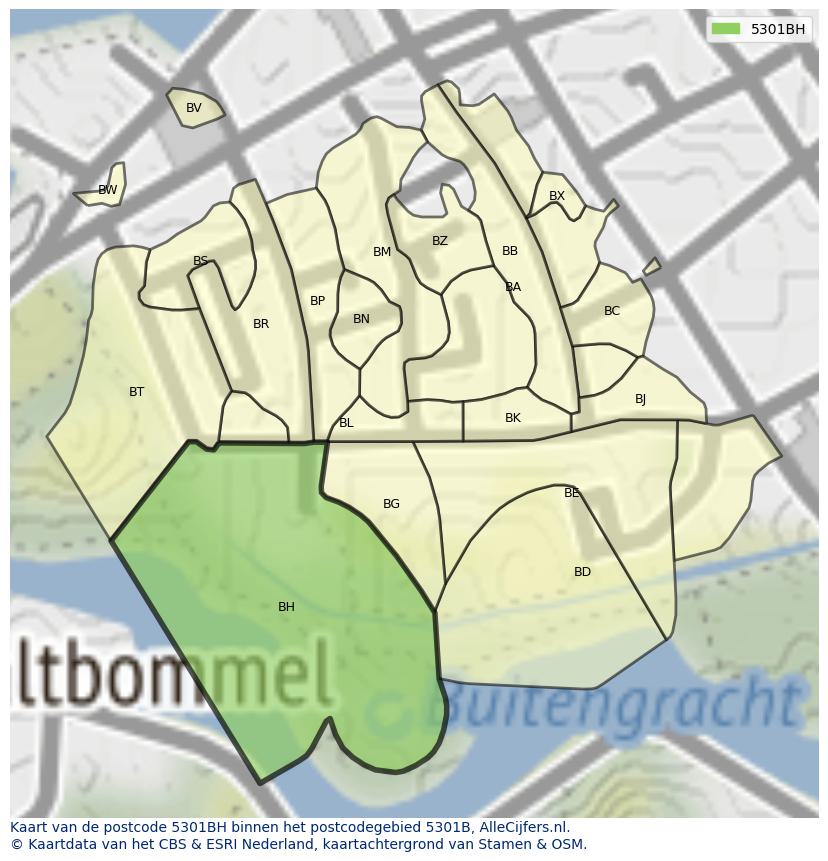 Afbeelding van het postcodegebied 5301 BH op de kaart.