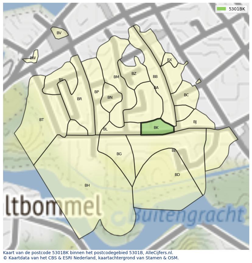 Afbeelding van het postcodegebied 5301 BK op de kaart.