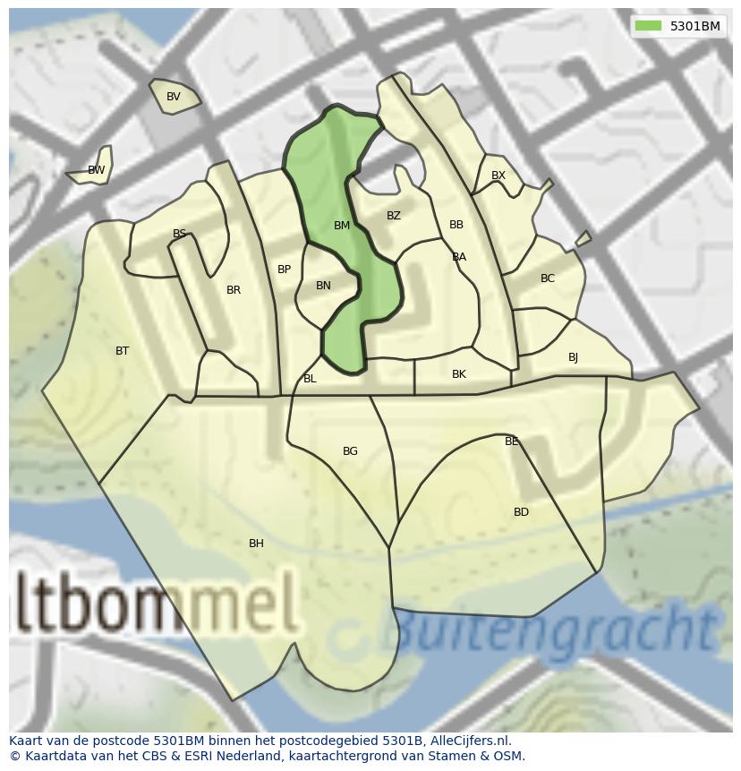 Afbeelding van het postcodegebied 5301 BM op de kaart.