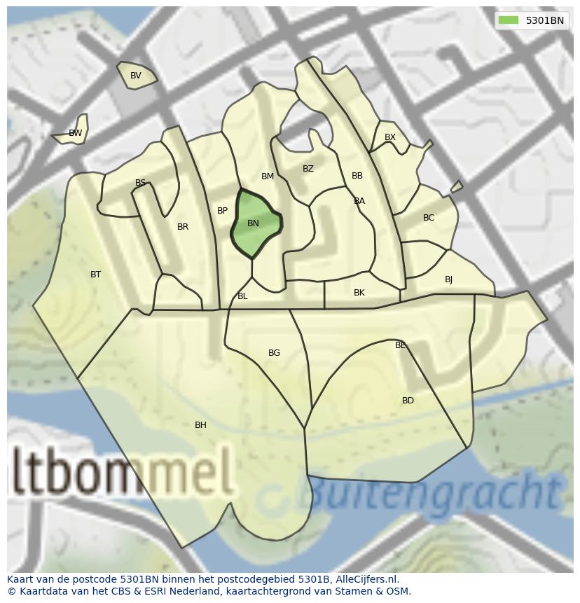 Afbeelding van het postcodegebied 5301 BN op de kaart.