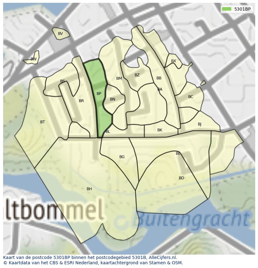 Afbeelding van het postcodegebied 5301 BP op de kaart.