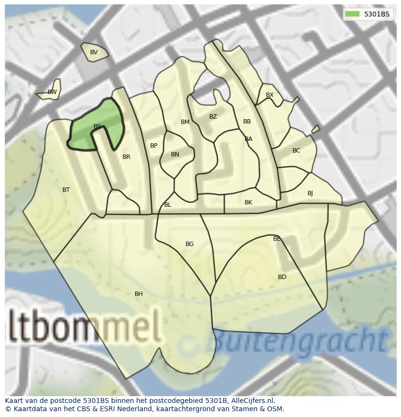 Afbeelding van het postcodegebied 5301 BS op de kaart.