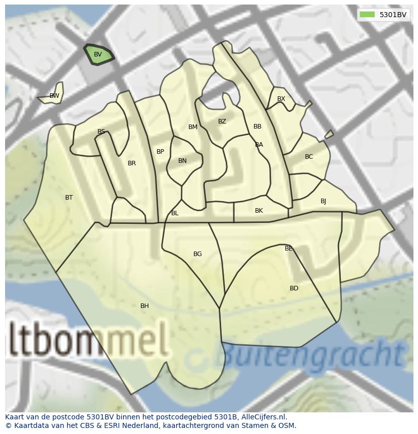 Afbeelding van het postcodegebied 5301 BV op de kaart.