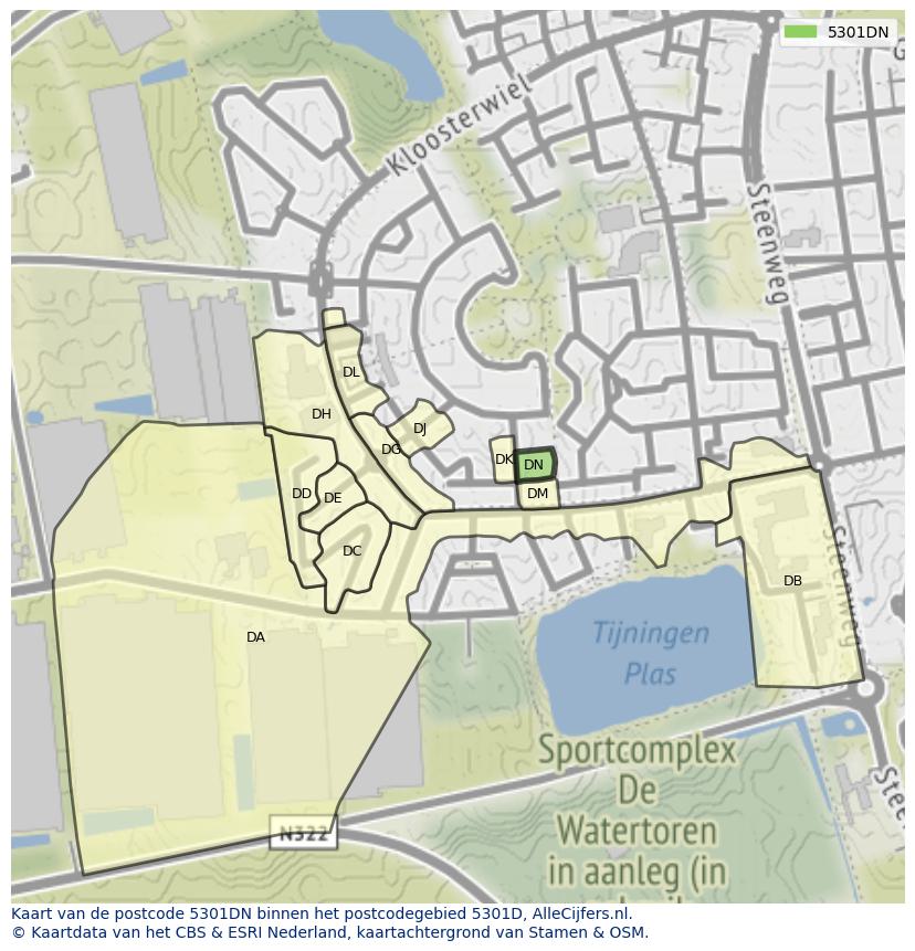 Afbeelding van het postcodegebied 5301 DN op de kaart.