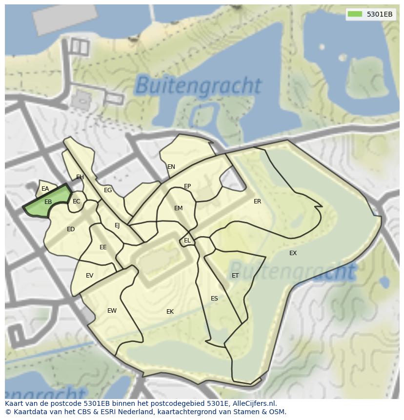 Afbeelding van het postcodegebied 5301 EB op de kaart.