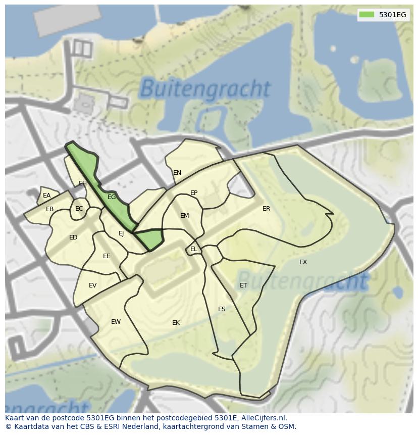 Afbeelding van het postcodegebied 5301 EG op de kaart.